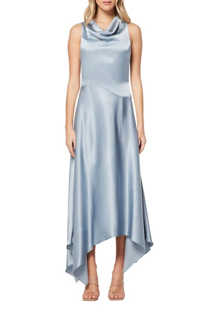 Elliatt Halle Handkerchief Hem Satin Gown In Stoneblue