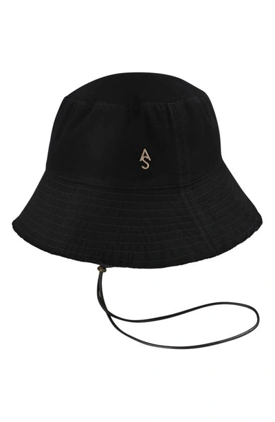 Allsaints Frayed Cotton Canvas Bucket Hat In Black/ Warm Brass