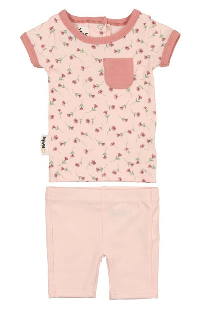 Maniere Babies' Floral Print T-shirt & Shorts Set In Pale Pink