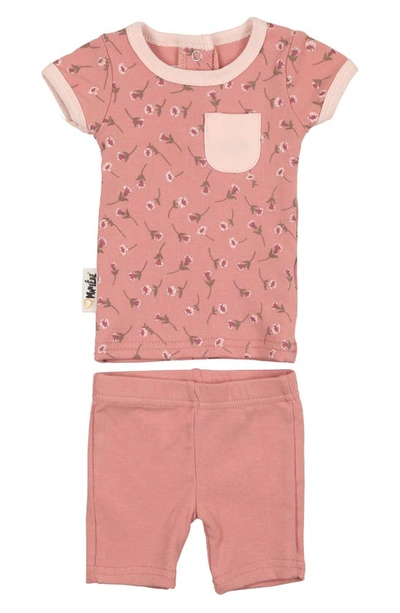 Maniere Babies' Floral Print T-shirt & Shorts Set In Mauve