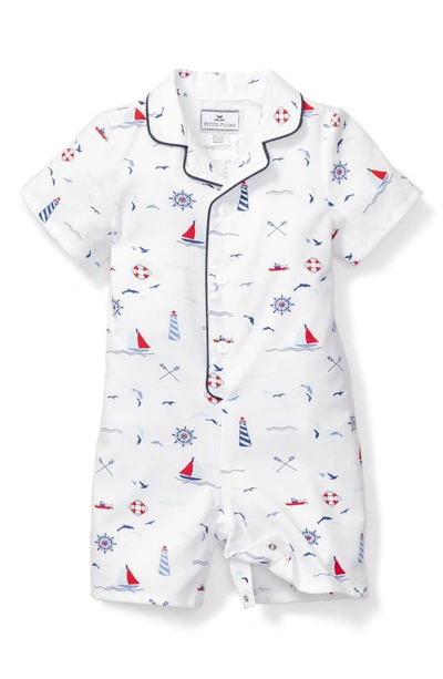 Petite Plume Babies' Sail Away One-piece Short Pajamas In White