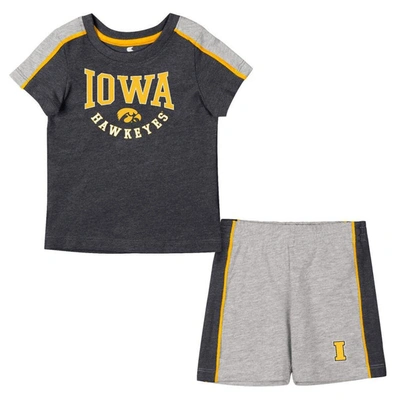 Colosseum Babies' Infant Boys And Girls  Black, Heather Grey Iowa Hawkeyes Norman T-shirt And Shorts Set In Black,heather Grey