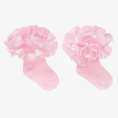 Beau Kid Girls Pink Ruffle Cotton Socks