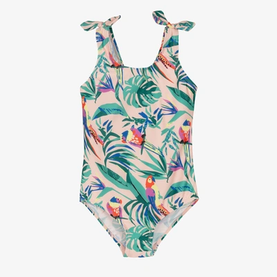 Soli Swim Kids' Girls Pink Tropical Swimsuit (upf50+)