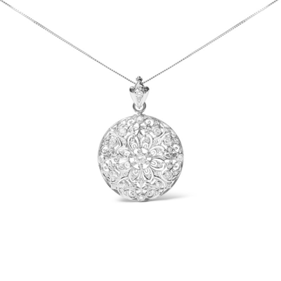 Haus Of Brilliance 18k White Gold 1 5/6 Cttw Diamond Cluster Floral Filigree Brooch Pin And 18" Pendant Necklace