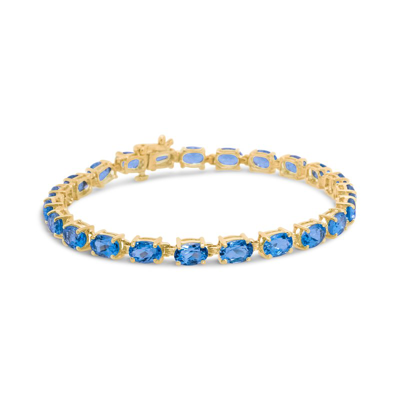 Haus Of Brilliance 10k Yellow Gold And 4 Prong Set 6x4 Mm Blue Topaz Link Tennis Bracelet