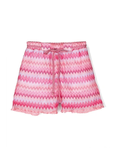 Missoni Kids' Zigzag-print Drawstring Shorts In Rosa/fucsia