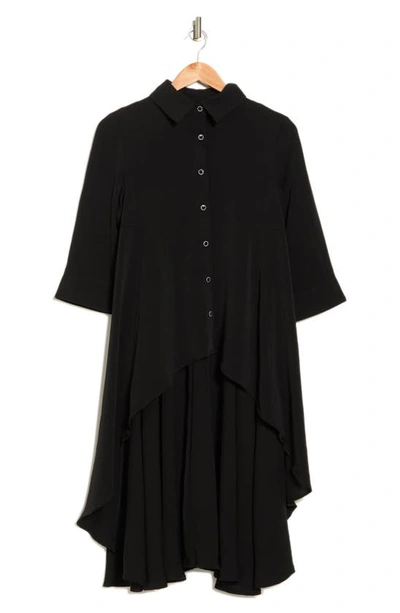 Patrizia Luca High/low Shirtdress In Solid Black