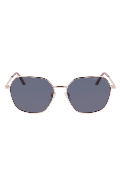 Cole Haan 58mm Full Rim Metal Square Polarized Sunglasses In Rose Gold