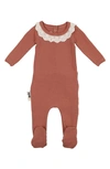Maniere Babies' Eyelet Collar Cotton Knit Footie In Mauve