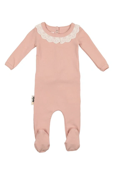 Maniere Babies' Eyelet Collar Cotton Knit Footie In Mauve