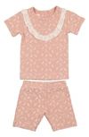 Maniere Babies' Leaves & Branches Print T-shirt & Shorts Set In Pale Pink