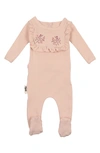 Maniere Babies' Floral Embroidered Cotton Knit Footie In Pale Pink