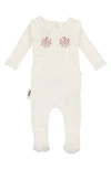 Maniere Babies' Floral Embroidered Cotton Knit Footie In White