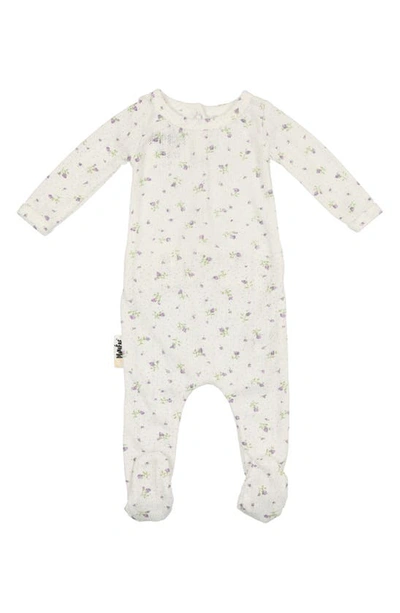 Maniere Babies' Floral Cotton Pointelle Footie In Purple