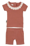 Maniere Babies' Eyelet Collar T-shirt & Shorts Set In Rust