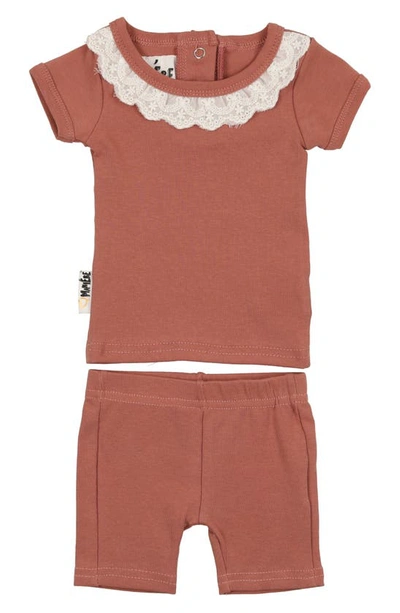 Maniere Babies' Eyelet Collar T-shirt & Shorts Set In Rust