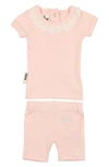 Maniere Babies' Eyelet Collar T-shirt & Shorts Set In Pale Peach