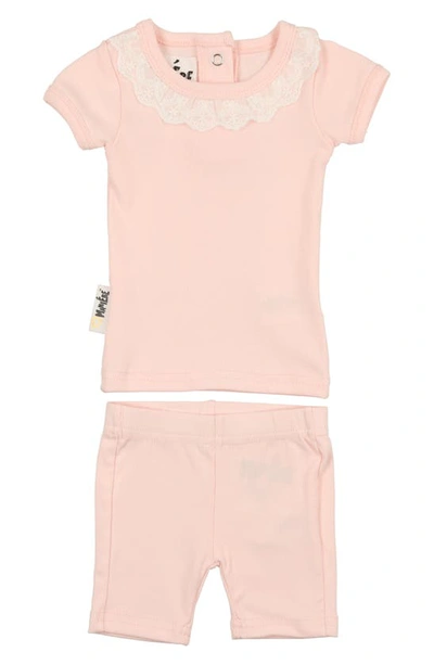 Maniere Babies' Eyelet Collar T-shirt & Shorts Set In Pale Peach