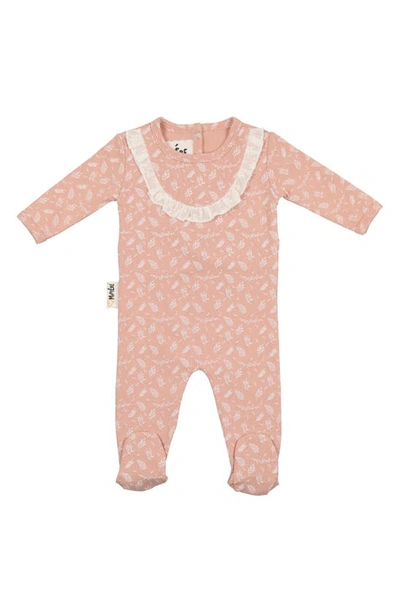 Maniere Babies' Leaves & Branches Cotton Knit Footie In Pale Pink