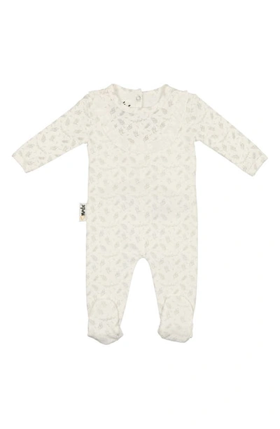 Maniere Babies' Leaves & Branches Cotton Knit Footie In White