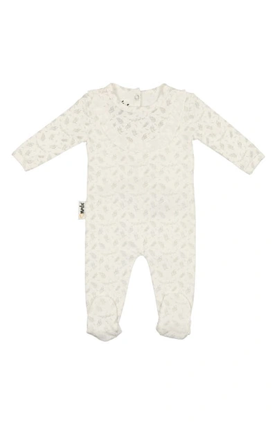 Maniere Kids' Manière Leaves & Branches Cotton Knit Footie In White