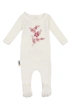Maniere Babies' Floral Embroidered Cotton Knit Footie In White