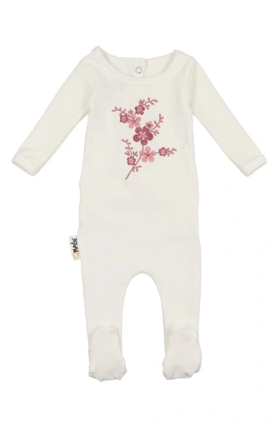 Maniere Babies' Floral Embroidered Cotton Knit Footie In White