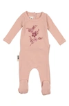 Maniere Babies' Floral Embroidered Cotton Knit Footie In Mauve