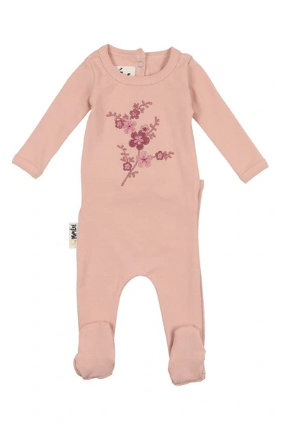 Maniere Babies' Floral Embroidered Cotton Knit Footie In Mauve