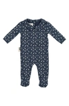 Maniere Babies' Manière Leaves & Branches Cotton Knit Footie In Denim Blue