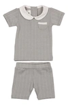 Maniere Manière Raised Stripe Short Sleeve Top & Shorts Set In Grey