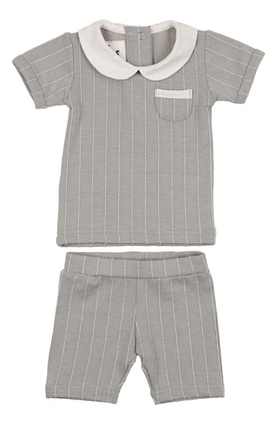 Maniere Babies' Raised Stripe Short Sleeve Top & Shorts Set In Grey