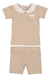 Maniere Babies' Raised Stripe Short Sleeve Top & Shorts Set In Beige