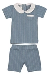 Maniere Manière Raised Stripe Short Sleeve Top & Shorts Set In Blue