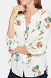 Nydj Three Quarter Sleeve Printed Pintucked Back Blouse In Dream Lily