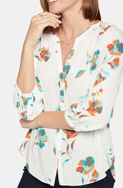 Nydj Three Quarter Sleeve Printed Pintucked Back Blouse In Dream Lily