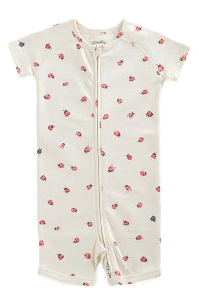 Pehr Babies' Lucky Ladybug Print Fitted One-piece Organic Cotton Short Pajamas In Ivory