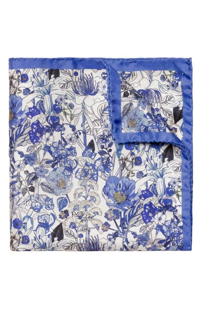 Eton Floral Print Silk Pocket Square In Blue