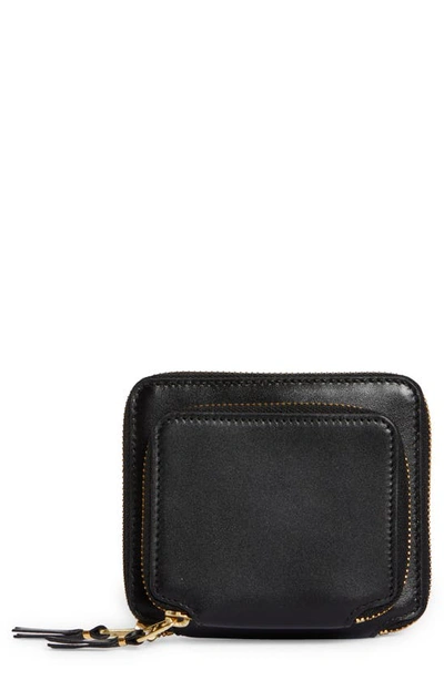Comme Des Garçons Outside Pocket Two-compartment Leather Wallet In Black
