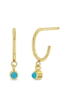 Zoë Chicco Dangling Turquoise Mini Huggies In 14k Yellow Gold