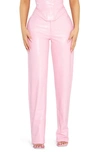 Naked Wardrobe Croc Embossed Faux Leather Straight Leg Pants In Pink