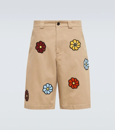 Moncler Genius 1 Moncler Jw Anderson Embroidered Cotton Shorts In Beige