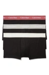 Calvin Klein Cotton Stretch Moisture Wicking Low Rise Trunks, Pack Of 3 In Black W/ Gray Heather, Silver Birch, Raspberry Blush Wbs