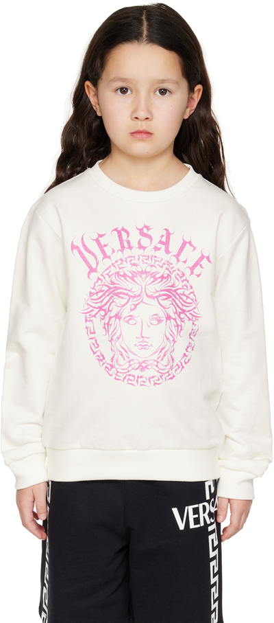 Versace Medusa Cotton Fleece Sweatshirt In White+tropical Print