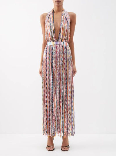 Missoni Halterneck Fringed Cord Maxi Dress In Weiss