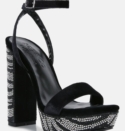 Rag & Co Zircon Black Rhinestone Patterned High Heel Sandals