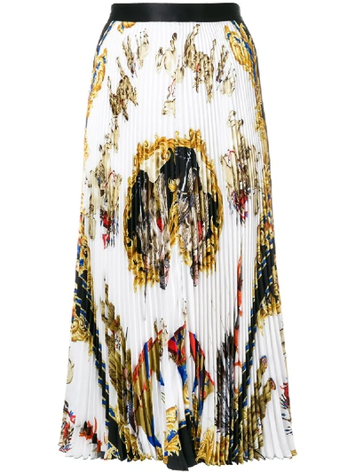 Versace Native Americans-print Pleated Silk-twill Skirt In Nero