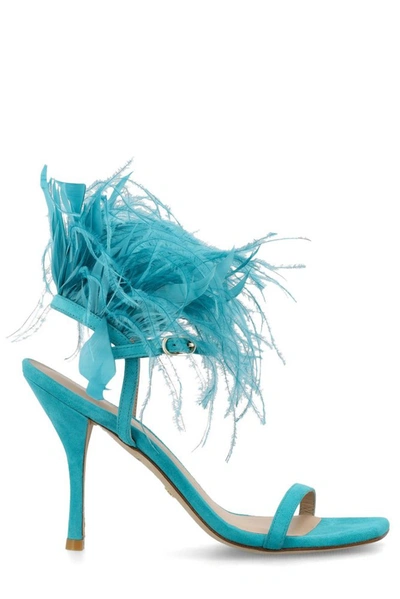 Stuart Weitzman Feather In <p>turquoise Leather Feather Sandals From  Featuring Open Toe, Stiletto Heel, Feather