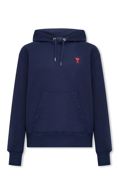 Ami Alexandre Mattiussi Ami Paris Ami De Coeur Drawstring Hoodie In Navy